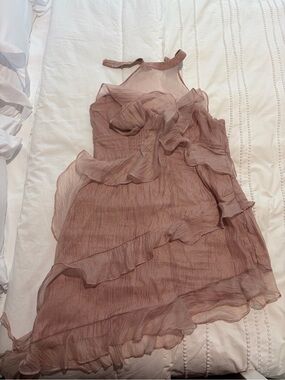 Ruffled Halter Midi Dress in Dusty Rose